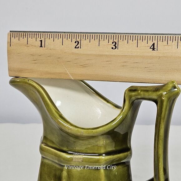 Vtg Studio Pottery Creamer Olive Green Paneled Octagon Mini Stone Pitcher Signed - Picture 6 of 11